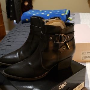 Black leather booties